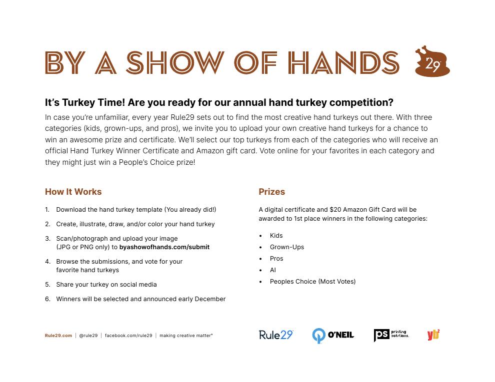 Preview of page 1 of the official hand-turkey template PDF, showing a dashed hand outline to trace.